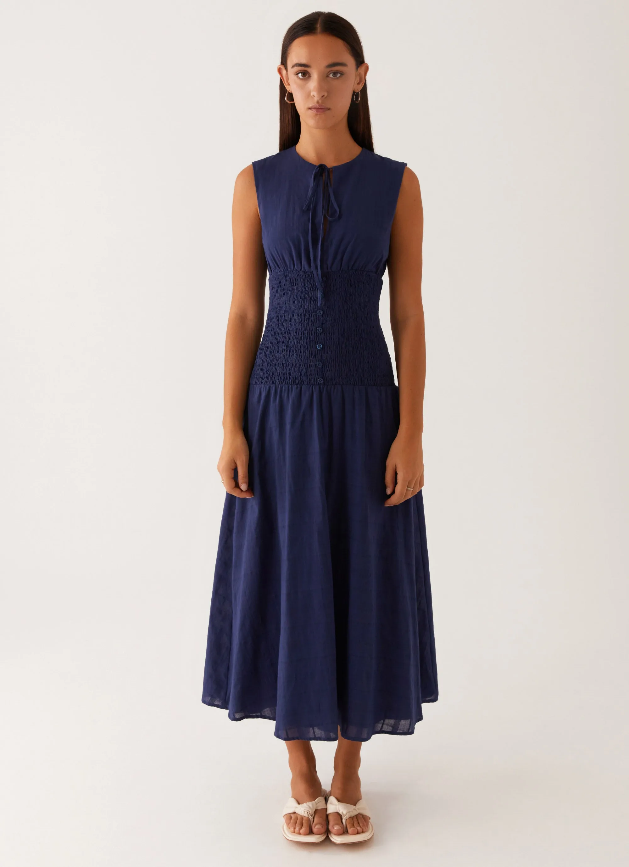 Modern Staple Fit Choice Belle Shirred Waist Midi Dress - Navy