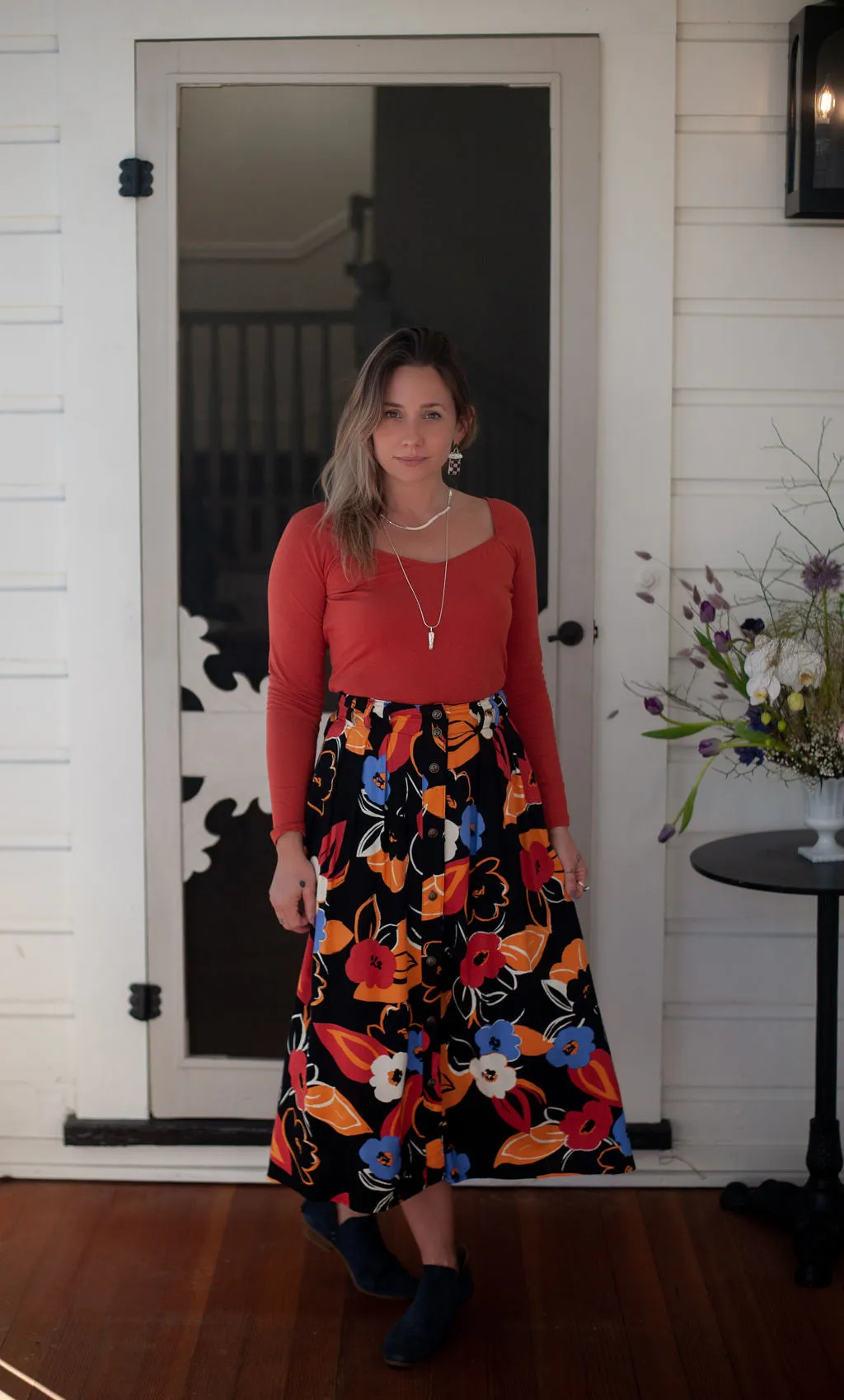 Trices Skirt in Abstract Floral Urban appeal Chilly Day Comfort