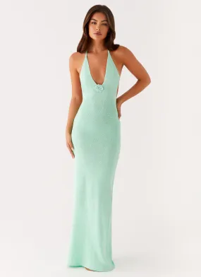 Tropez Knit Maxi Dress - Pastel Green Comfortable travel dress Muted Tones