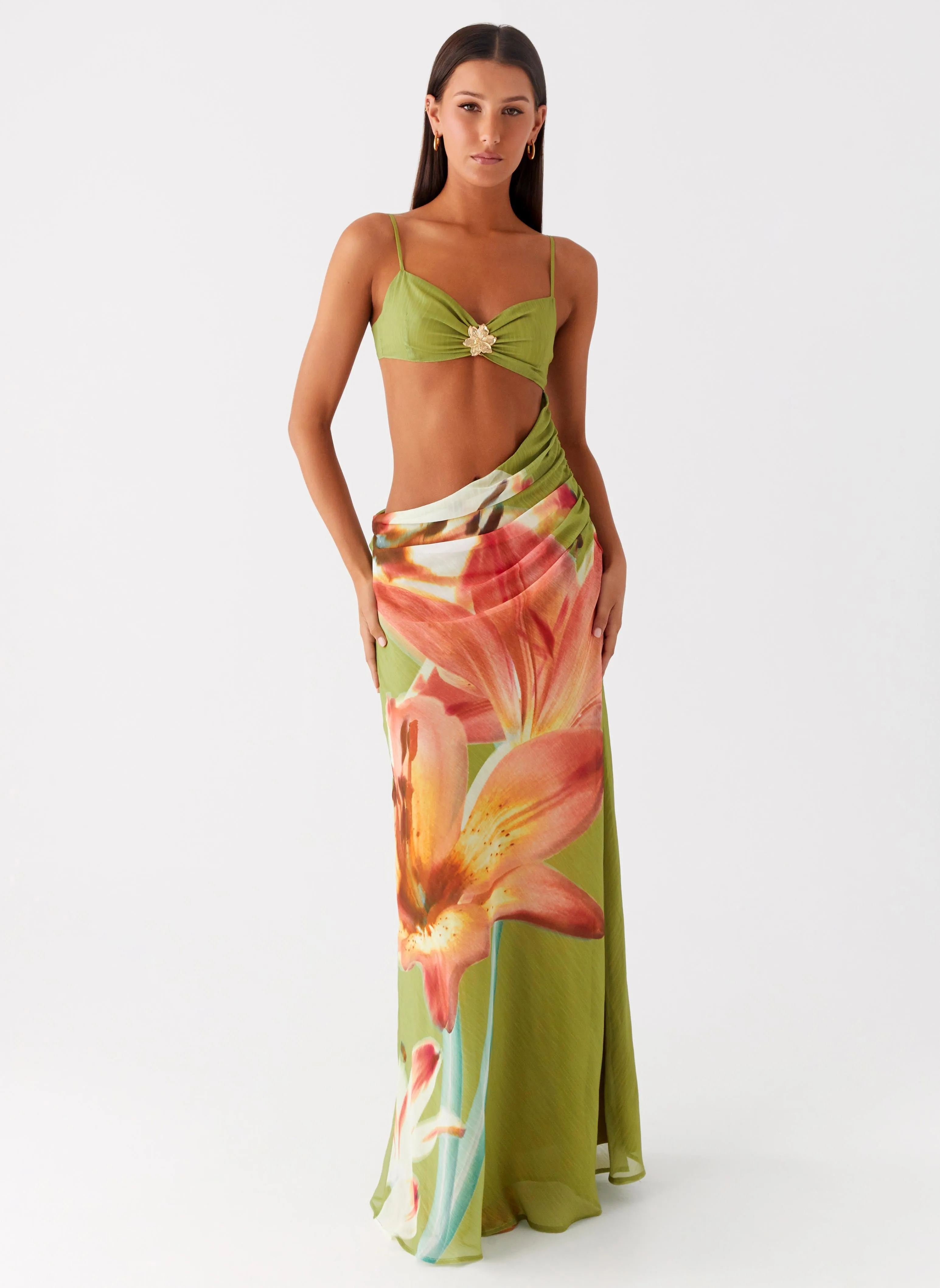 Tropic Rush Cut Out Maxi Dress - Jungle Floral Polished and Elegant Beach Walk