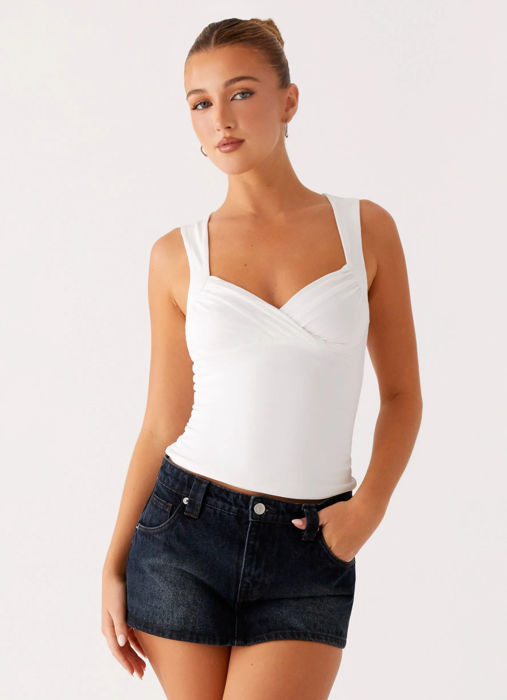 Tropics Low Rise Denim Mini Skort - Washed Dark Blue Tea length