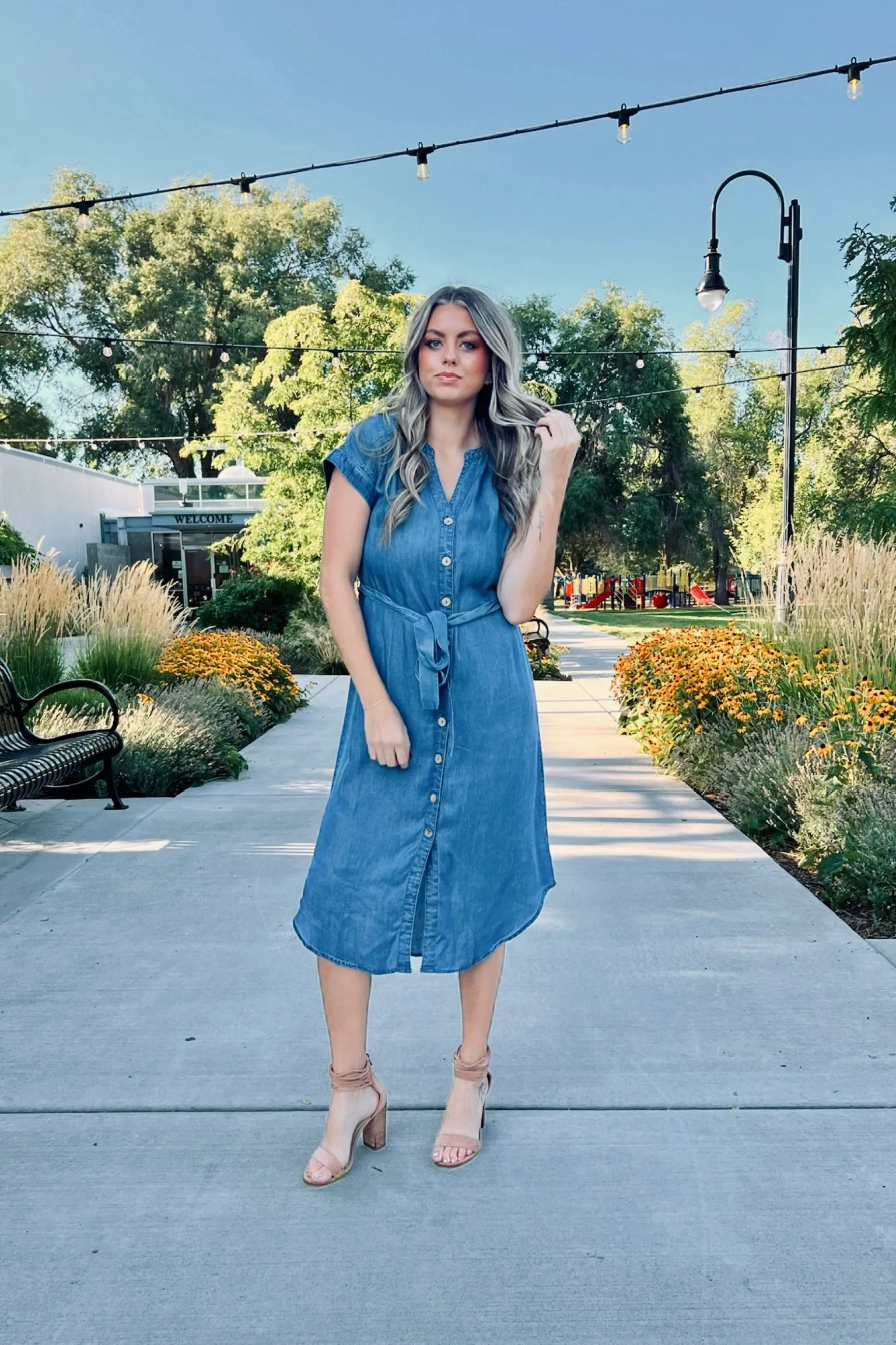 True blue denim dress Airy Drape