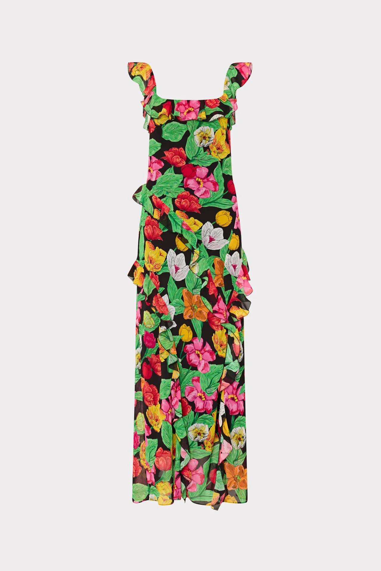 Self Power travel mode Tulip Rosette Ruffle Maxi Dress
