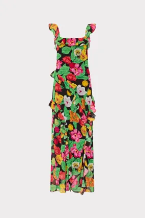 Tulip Rosette Ruffle Maxi Dress Work or Play Ruffle-Detail