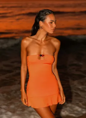 Button Details Smooth Look Hurts Like Hell Strapless Mini Dress - Orange