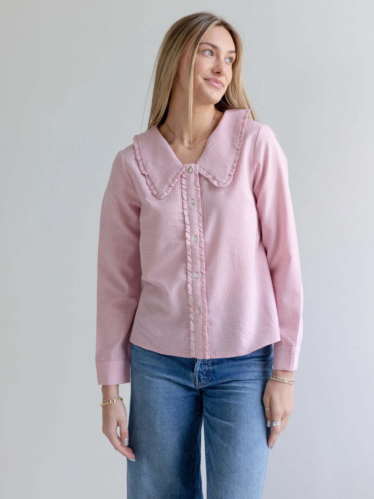 Phoebe Gingham Collared Blouse Durable Stitching