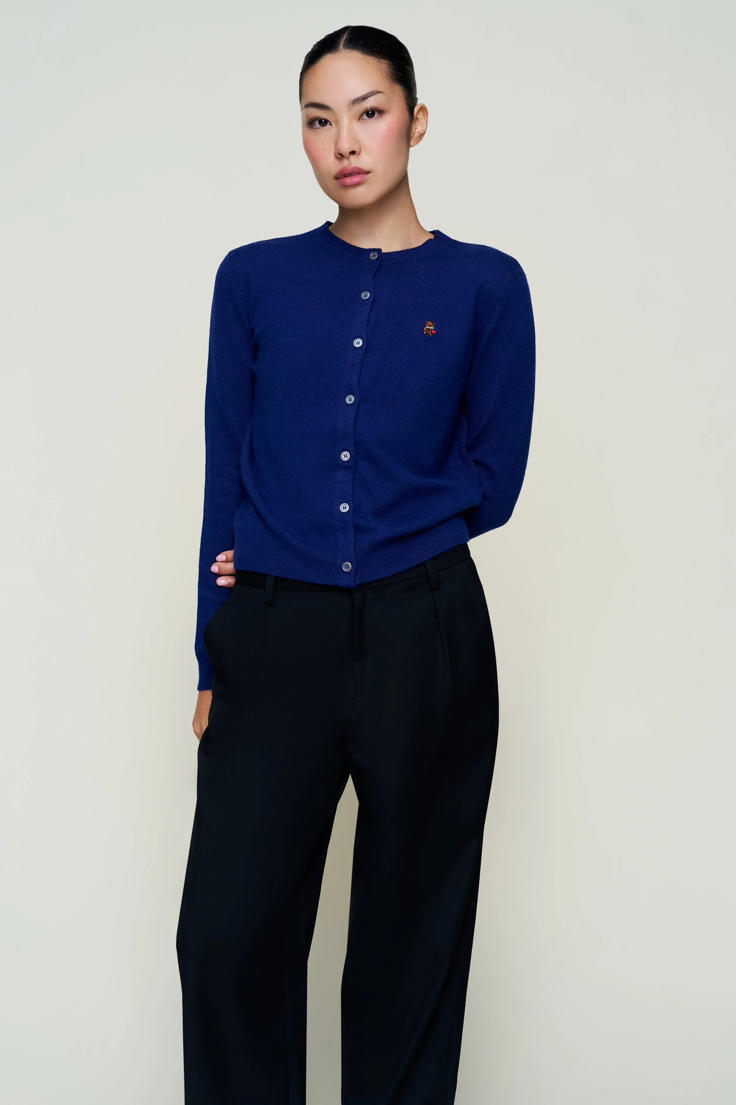 June Relaxed Wool Cardigan Flexible Rib Trimming