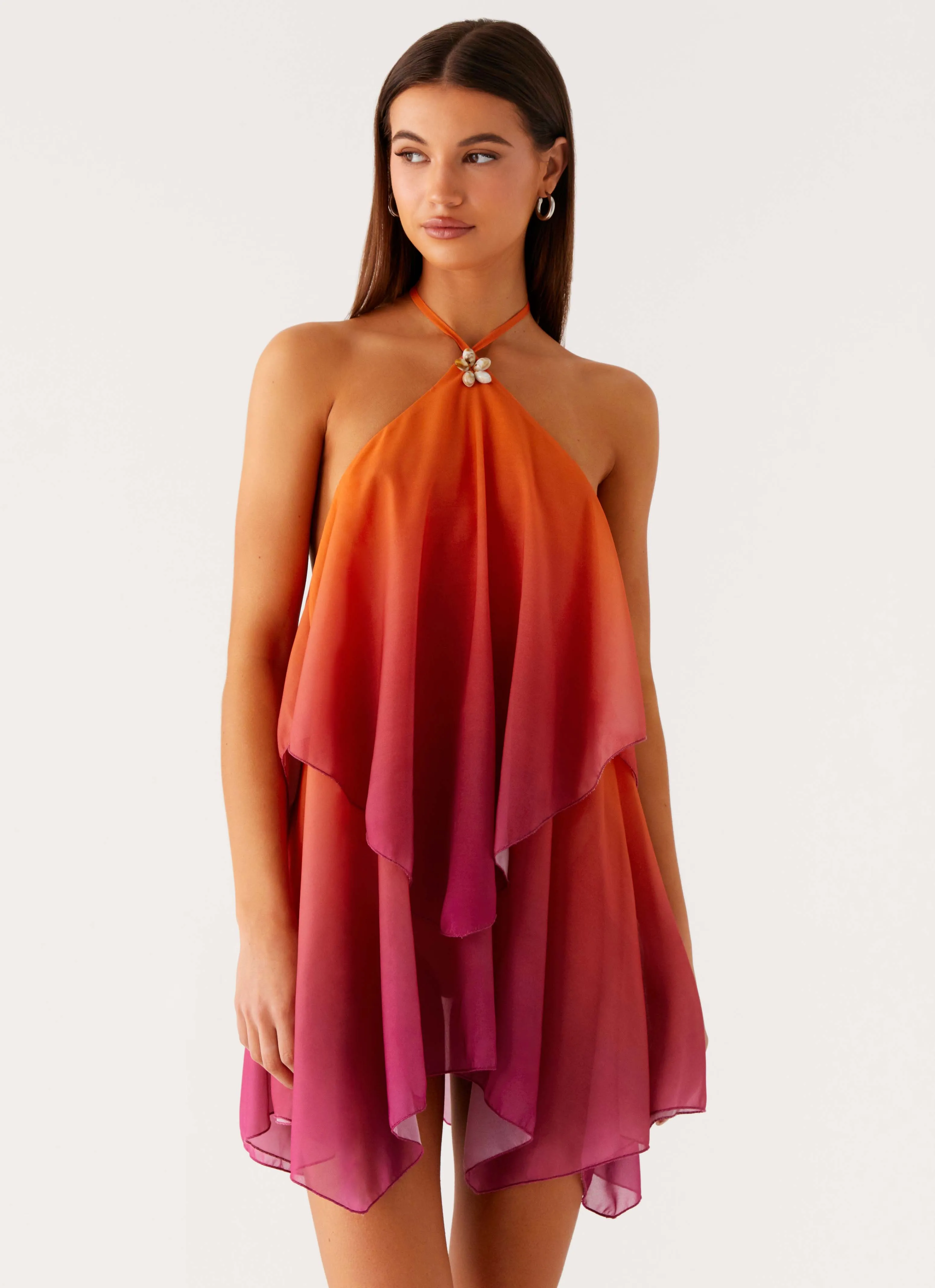 Adjustable Fastening Twin Flame Mini Dress - Orange Gradient