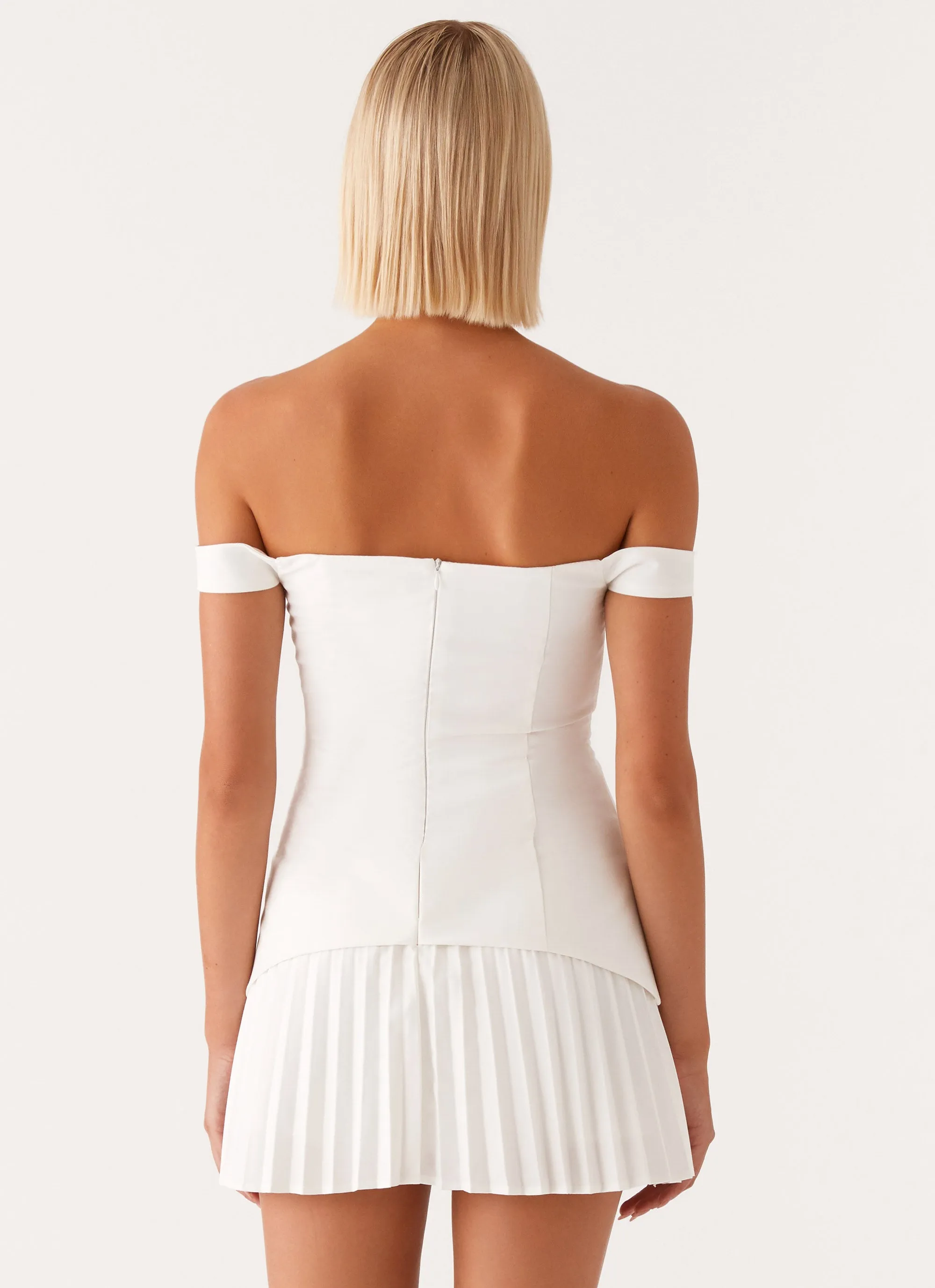 All Season Twisted Skies Off Shoulder Mini Dress - Off White