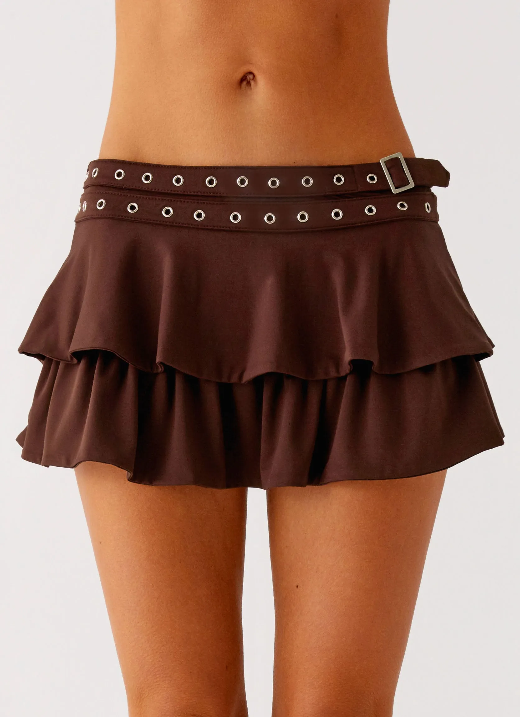 Prologue Belt Mini Skort - Chocolate Travel Friendly Cruise Attire
