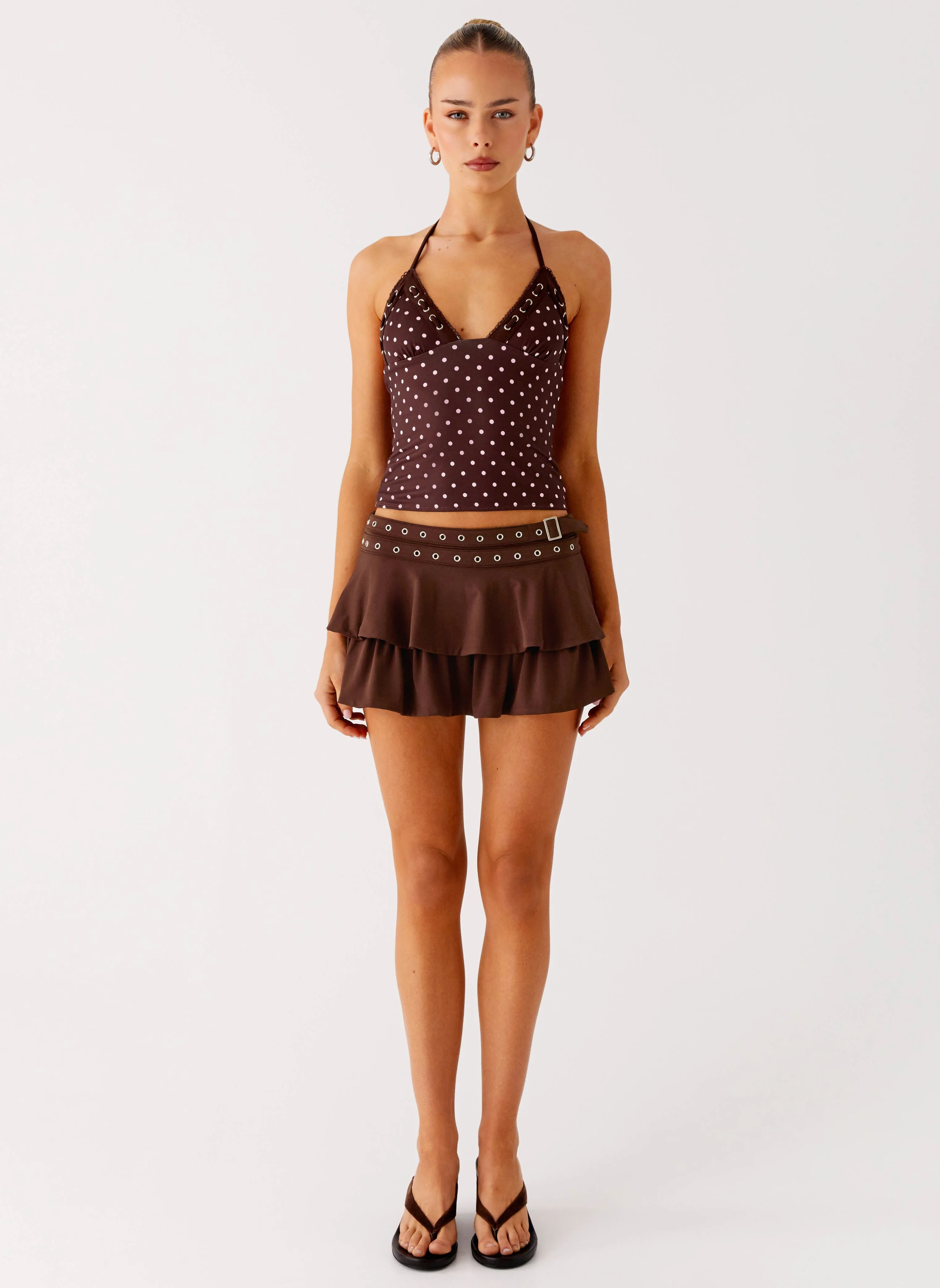 Prologue Belt Mini Skort - Chocolate Breathable mesh