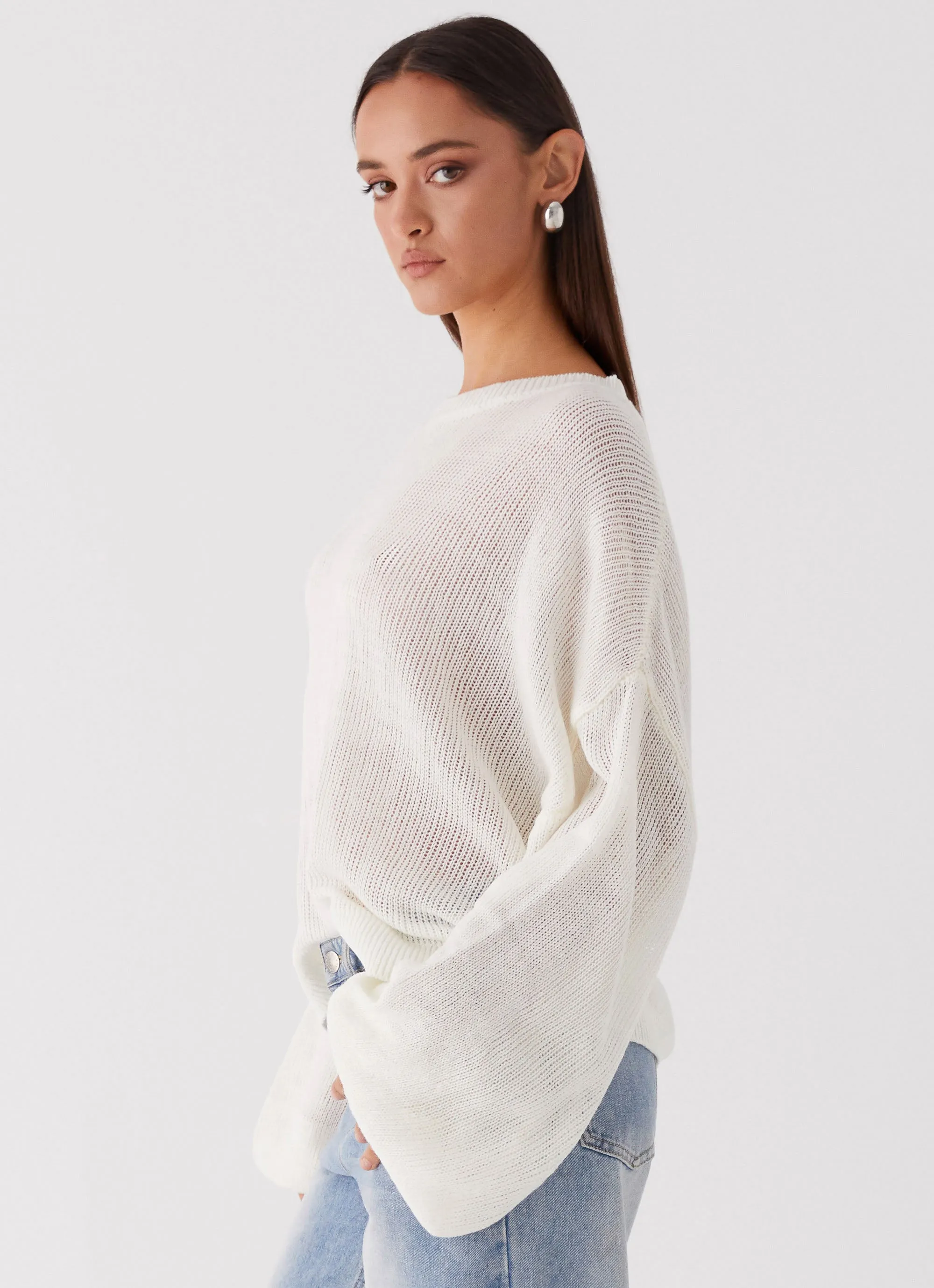 Quick Release Fasteners Tyla Oversized Knit Sweater - White