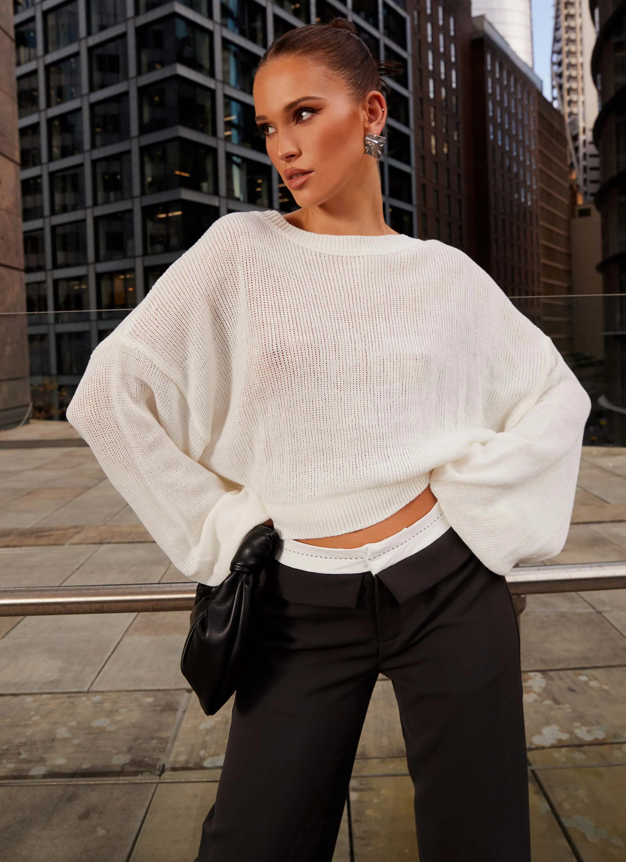 Tyla Oversized Knit Sweater - White Heat Trapping Layer Ethical Manufacturing