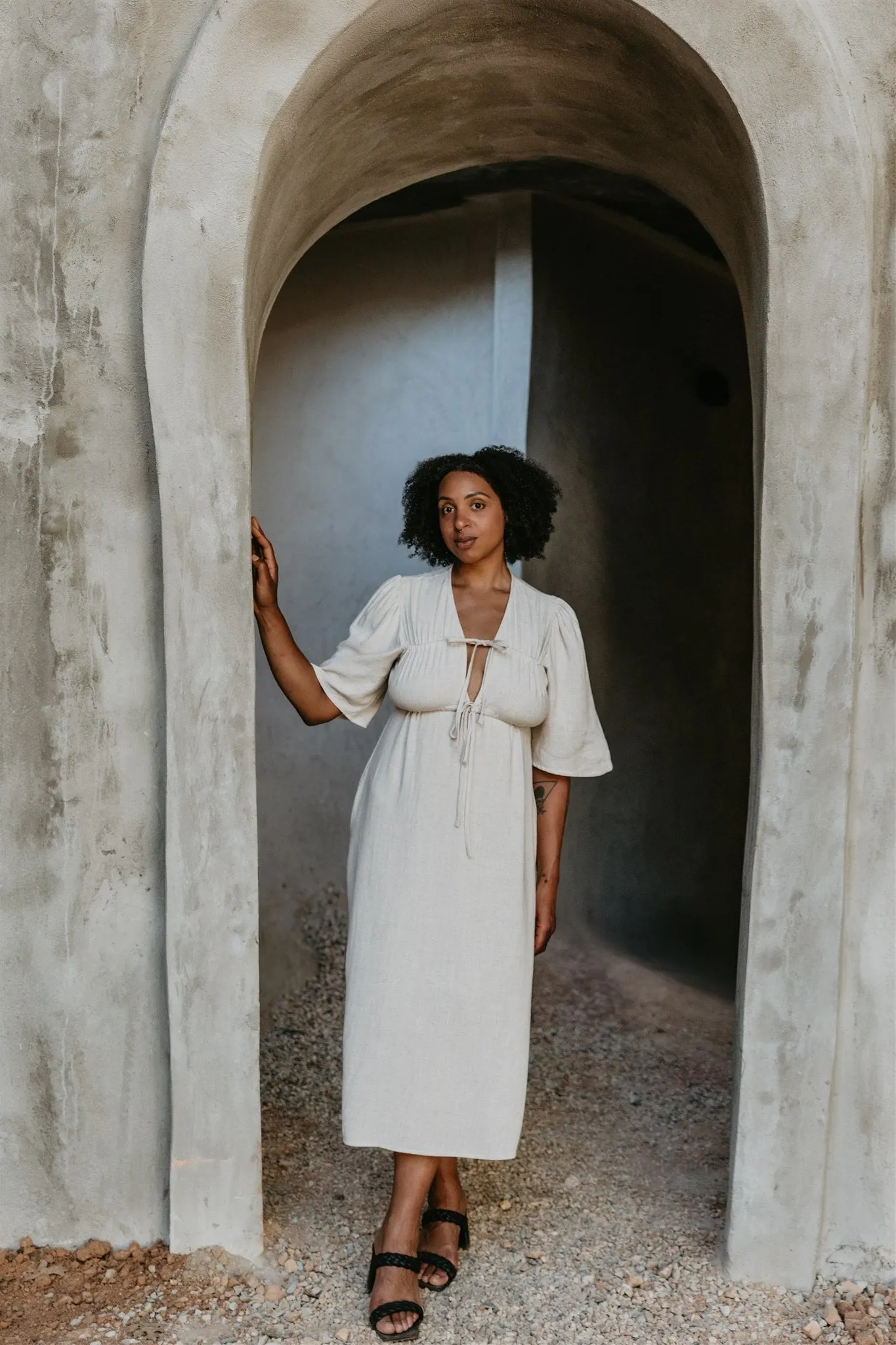 Tyrah Dress in Oat Linen Spring Garden Urban Energy