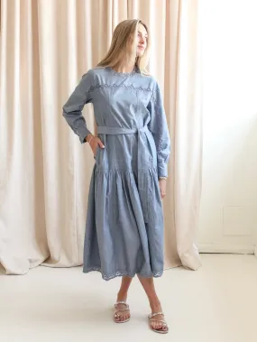 Ulla Johnson Brin Drop Waist Long Sleeve Dress - Chambray Polite Vibe Graceful Ease