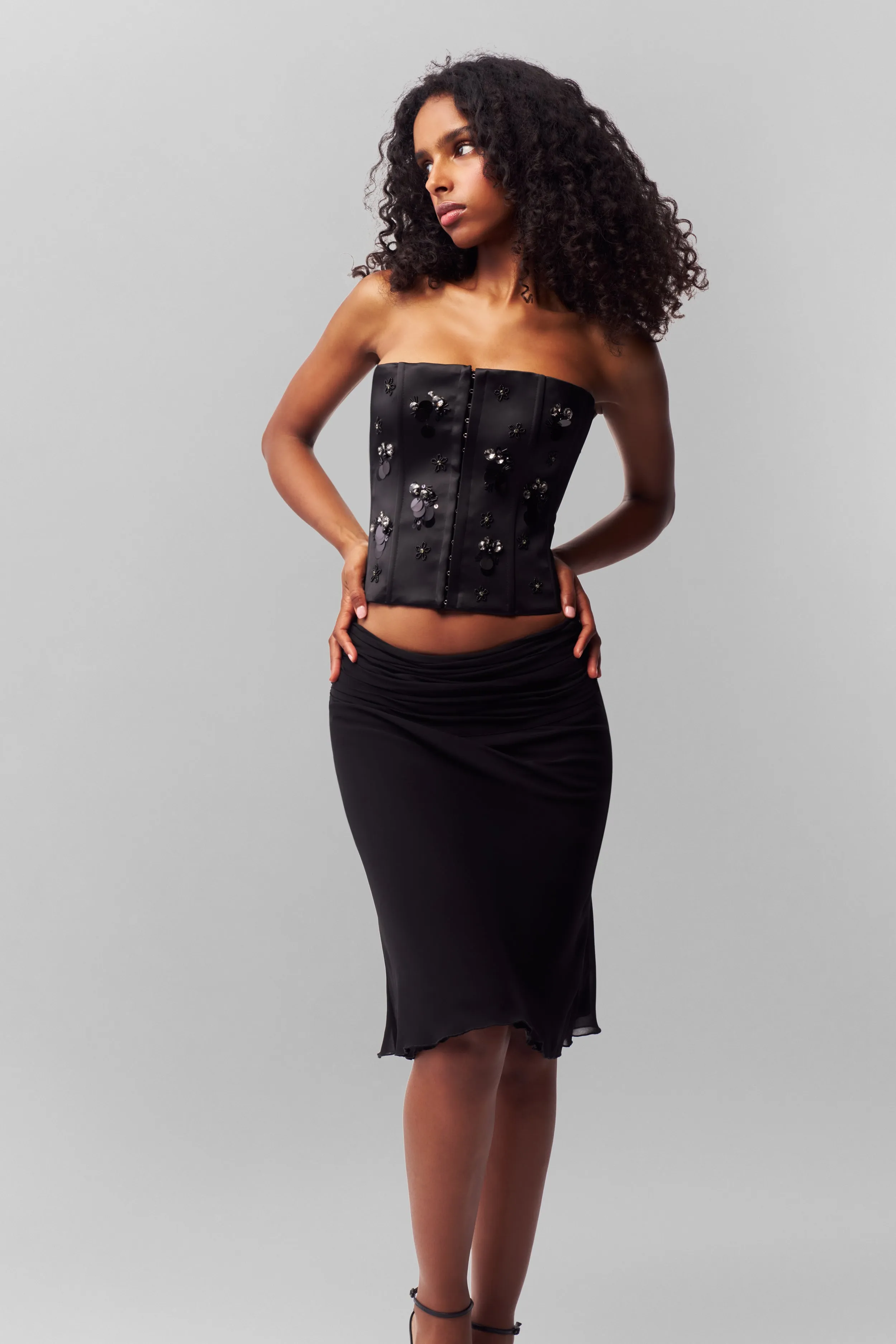 Hidden Pocket Embellished Satin Corset