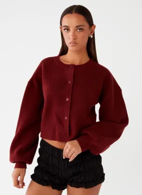 Daphne Knit Cardigan - Maroon Flexible Joint Articulation Eco Dye Process