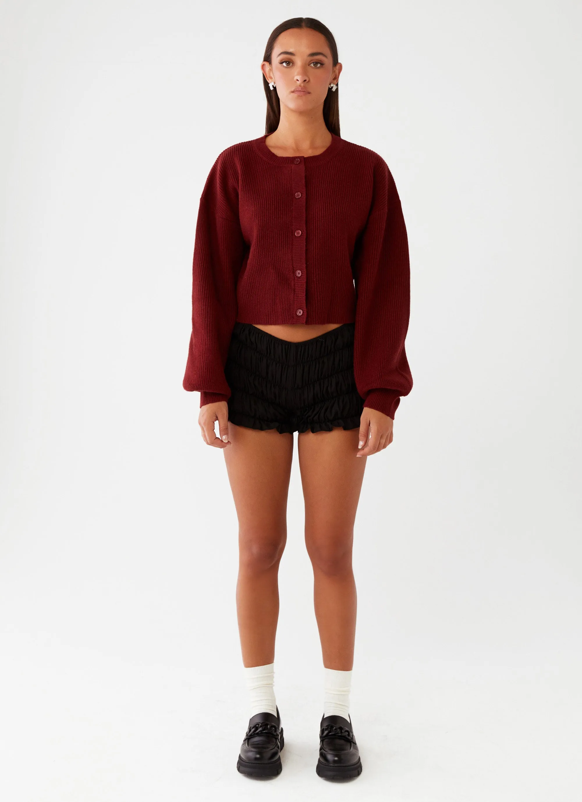 Concealed Zippers Easy Fit Daphne Knit Cardigan - Maroon