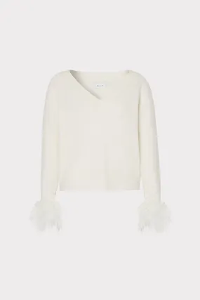 Feather Cuff V-Neck Sweater StaticResistant Material