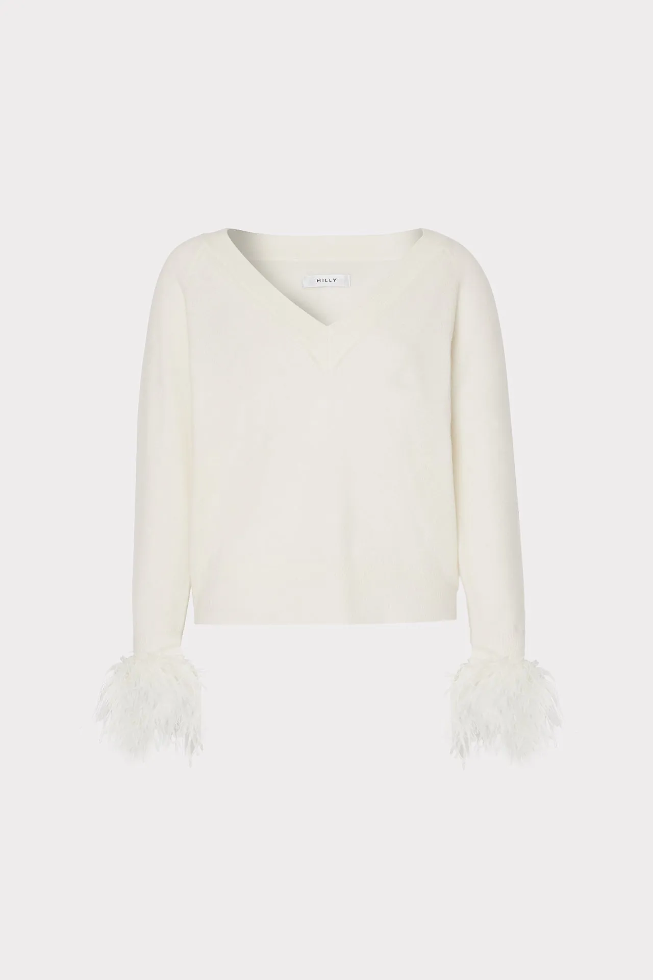 Feather Cuff V-Neck Sweater StaticResistant Material