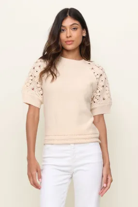 Comfort Cushion Neckline Crochet Sleeve Sweater