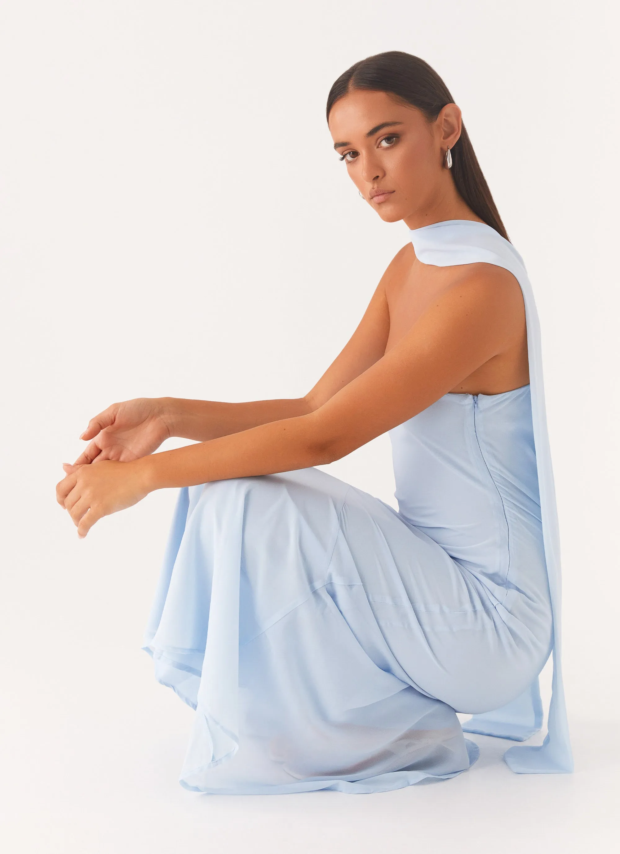 Under The Pagoda Maxi Dress - Blue V-Neck Layered-Sleeve
