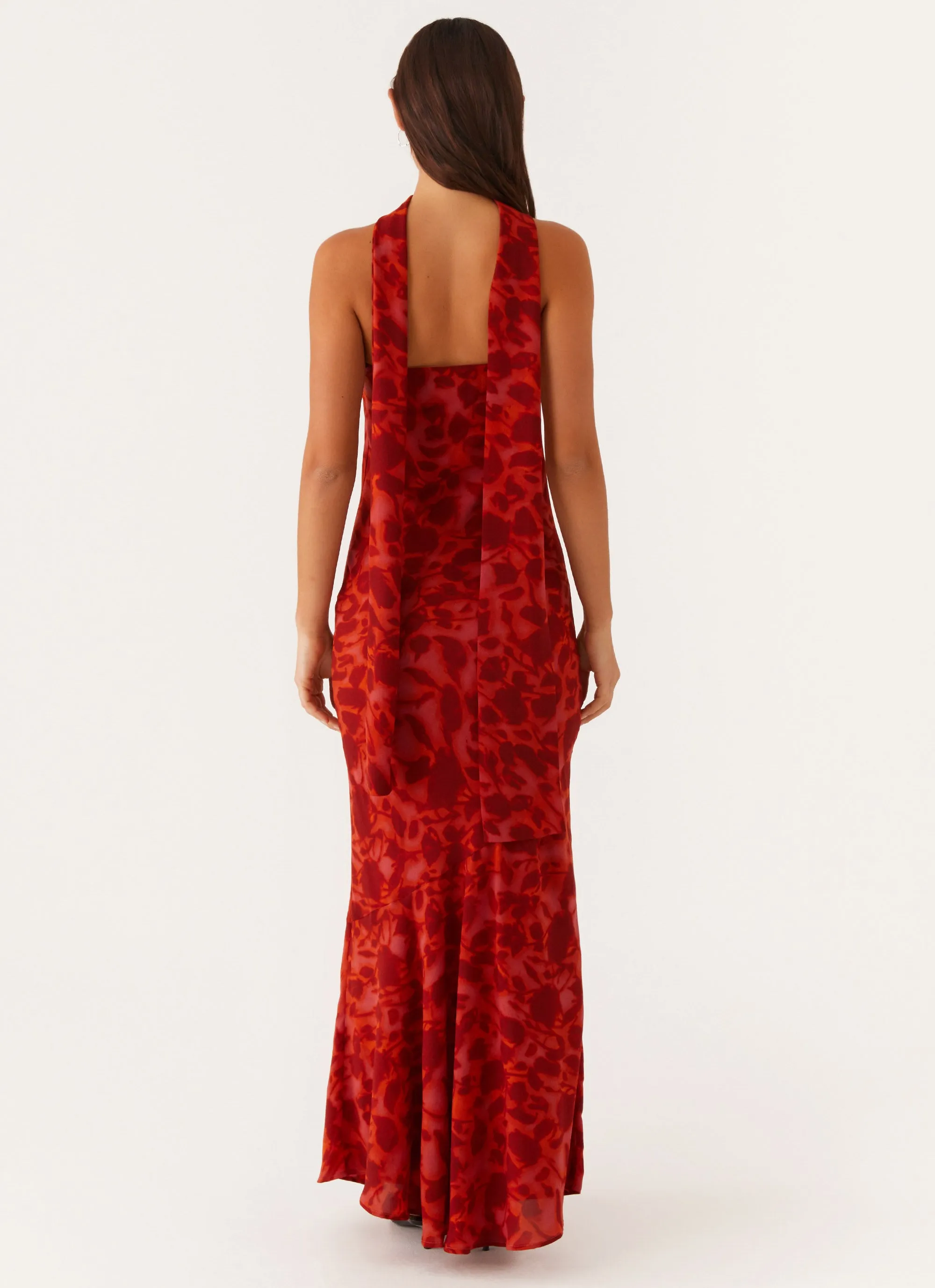 Under The Pagoda Maxi Dress - Deep Red Floral HypoallergenicFiber Soft Silhouette