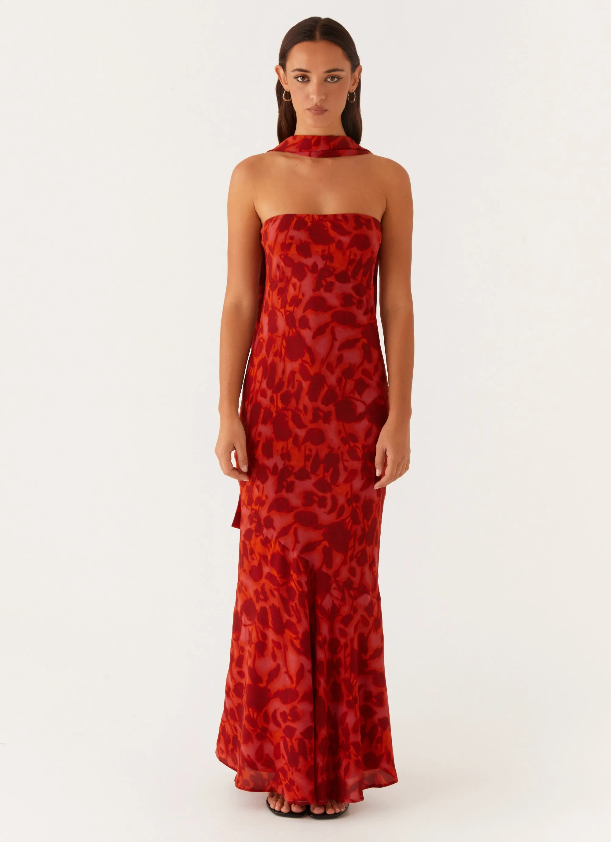 Under The Pagoda Maxi Dress - Deep Red Floral Trendy Piece Timeless Shape