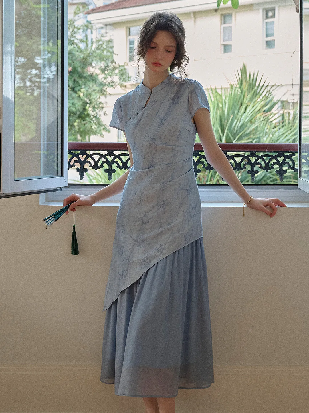 Quick Drying Casual Tones Phaedra Mandarin Collar New Chinese Style Patchwork Dress