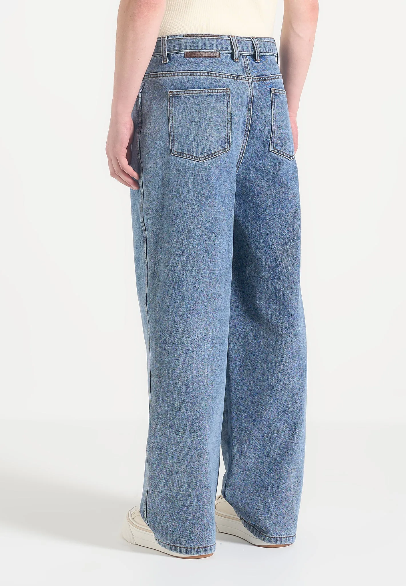 Adam - Wide Leg Belted Jeans - Blue Wash No Fuss Wear