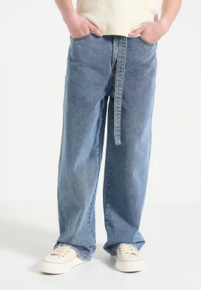 Adam - Wide Leg Belted Jeans - Blue Wash Easywear Style