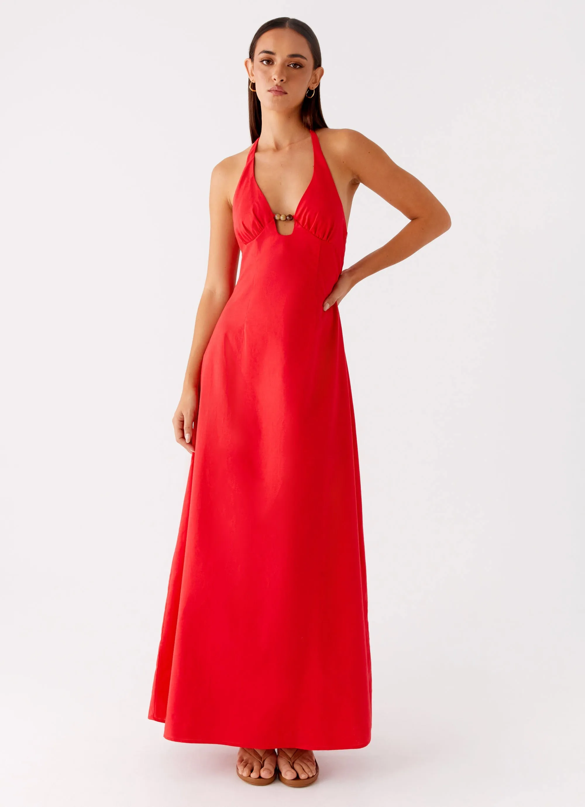 Dreamy Drape Chill Mode Zana Maxi Dress - Red
