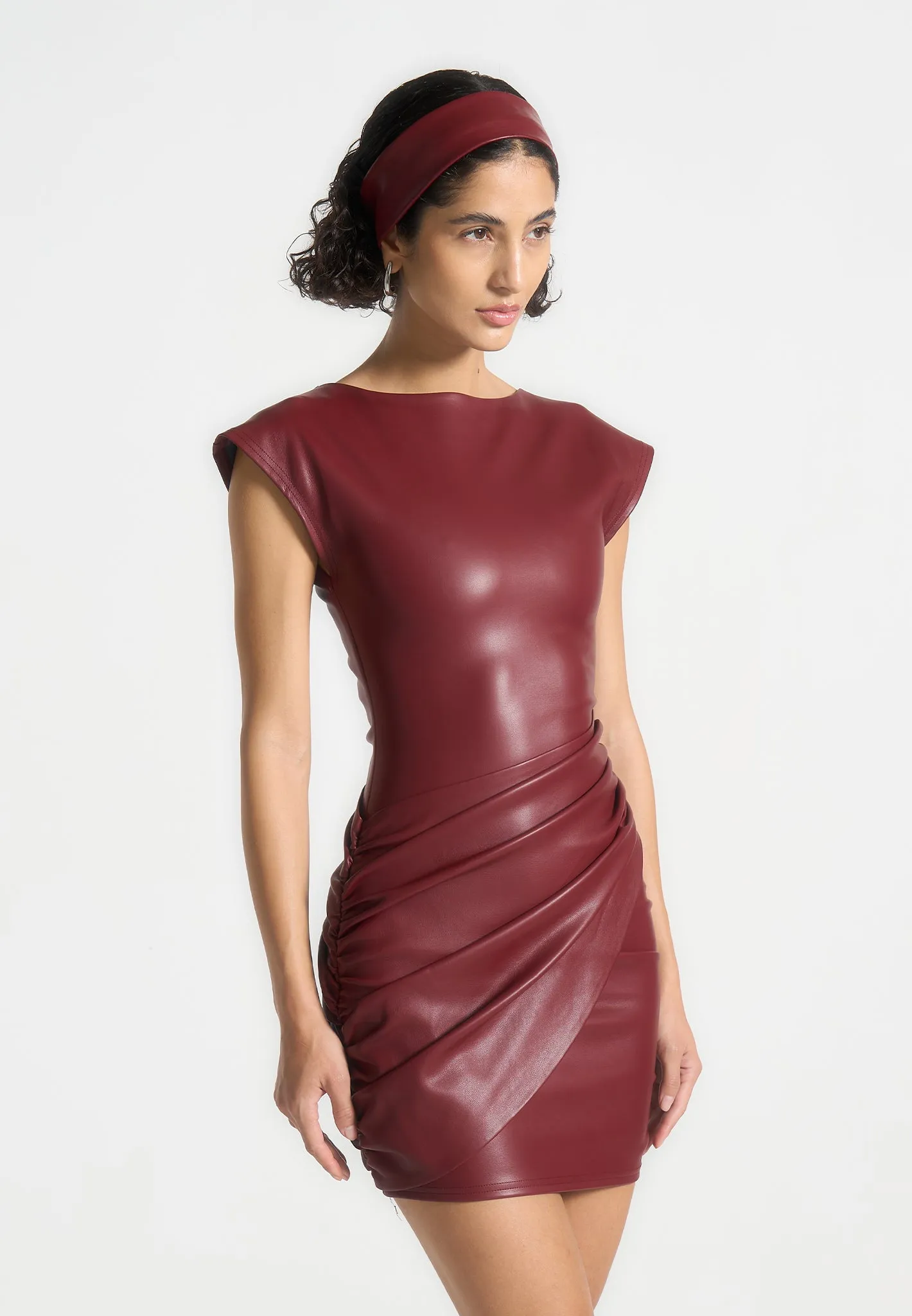 Bright Appeal Tina - Leather Gathered Dress - Wine Red