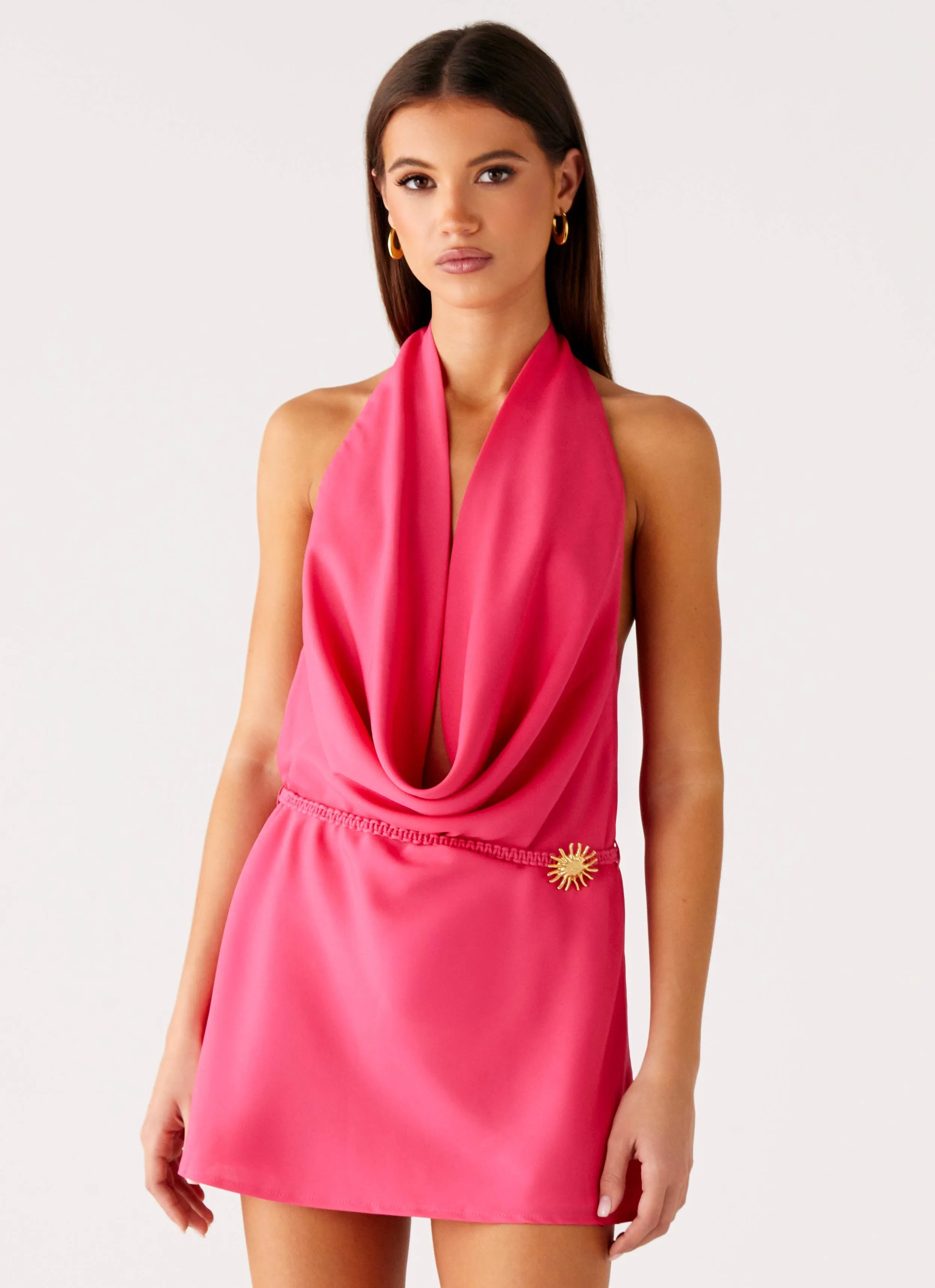 Matte Finish Halia Cowl Mini Dress - Watermelon