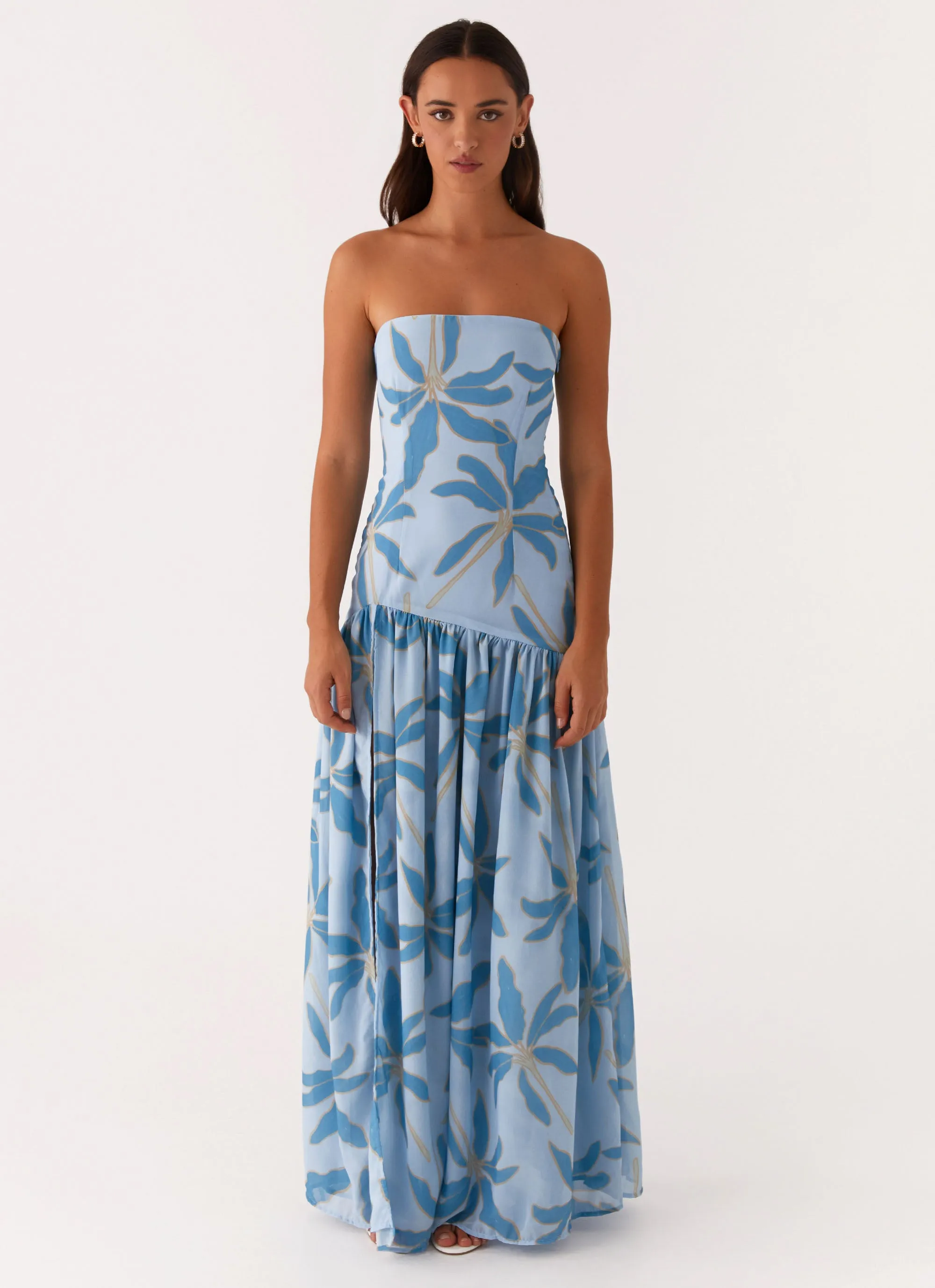 Eden Strapless Maxi Dress - Opulent Blue Cozy Drape Wrinkle-Resistant