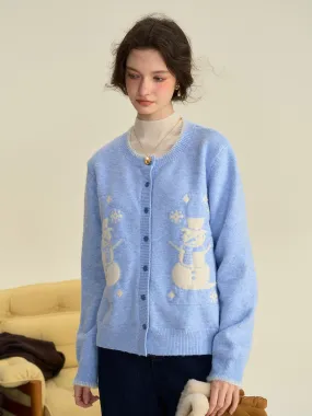 ??Final Sale??Amabel Round Neck Snowman Wool Cardigan Eco Friendly Material