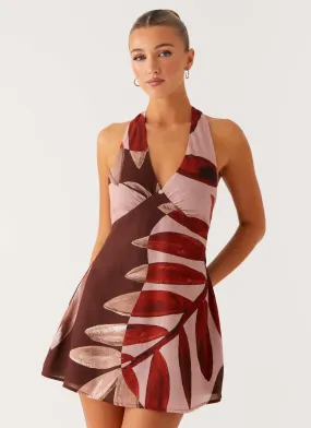 breathable-mesh Practical-Style Heavy Hearted Linen Mini Dress - Cinnamon Palm