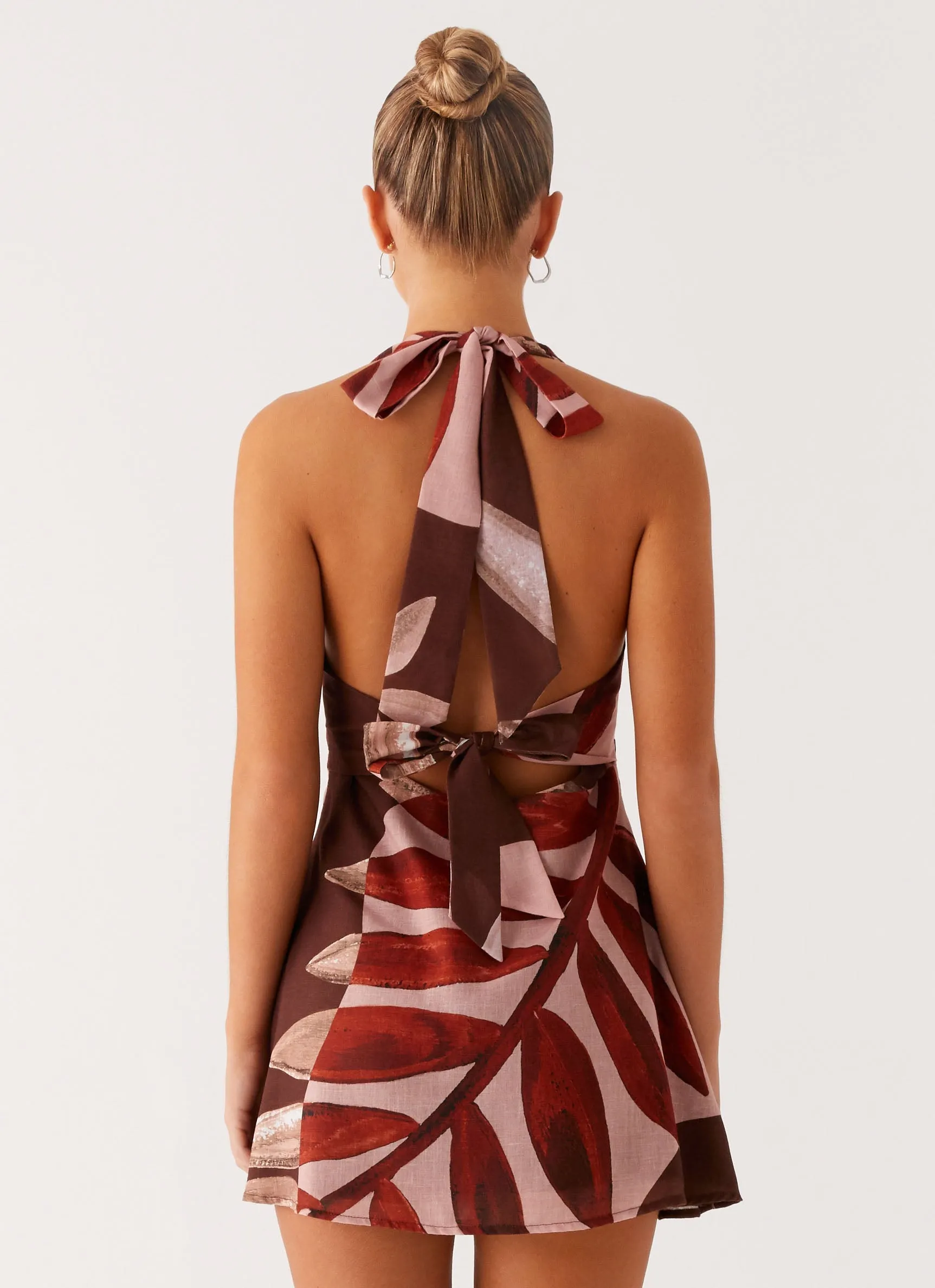 Evening Event Heavy Hearted Linen Mini Dress - Cinnamon Palm