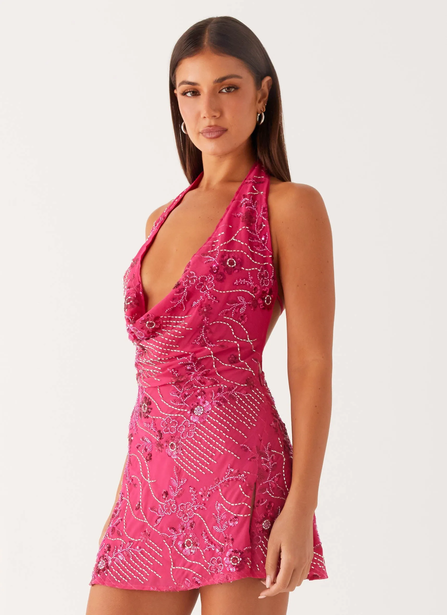 All-season garment Cinzia Beaded Mini Dress - Fuchsia
