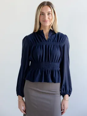 Jacey Ruffle Knit Top DoubleLayered Collar BambooBlend