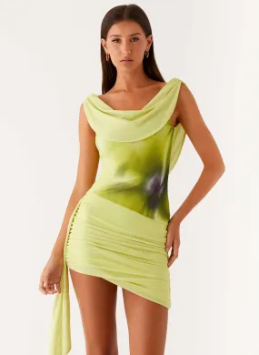 Good Fortune Mini Dress - Lime Warm Palette Back-Zip