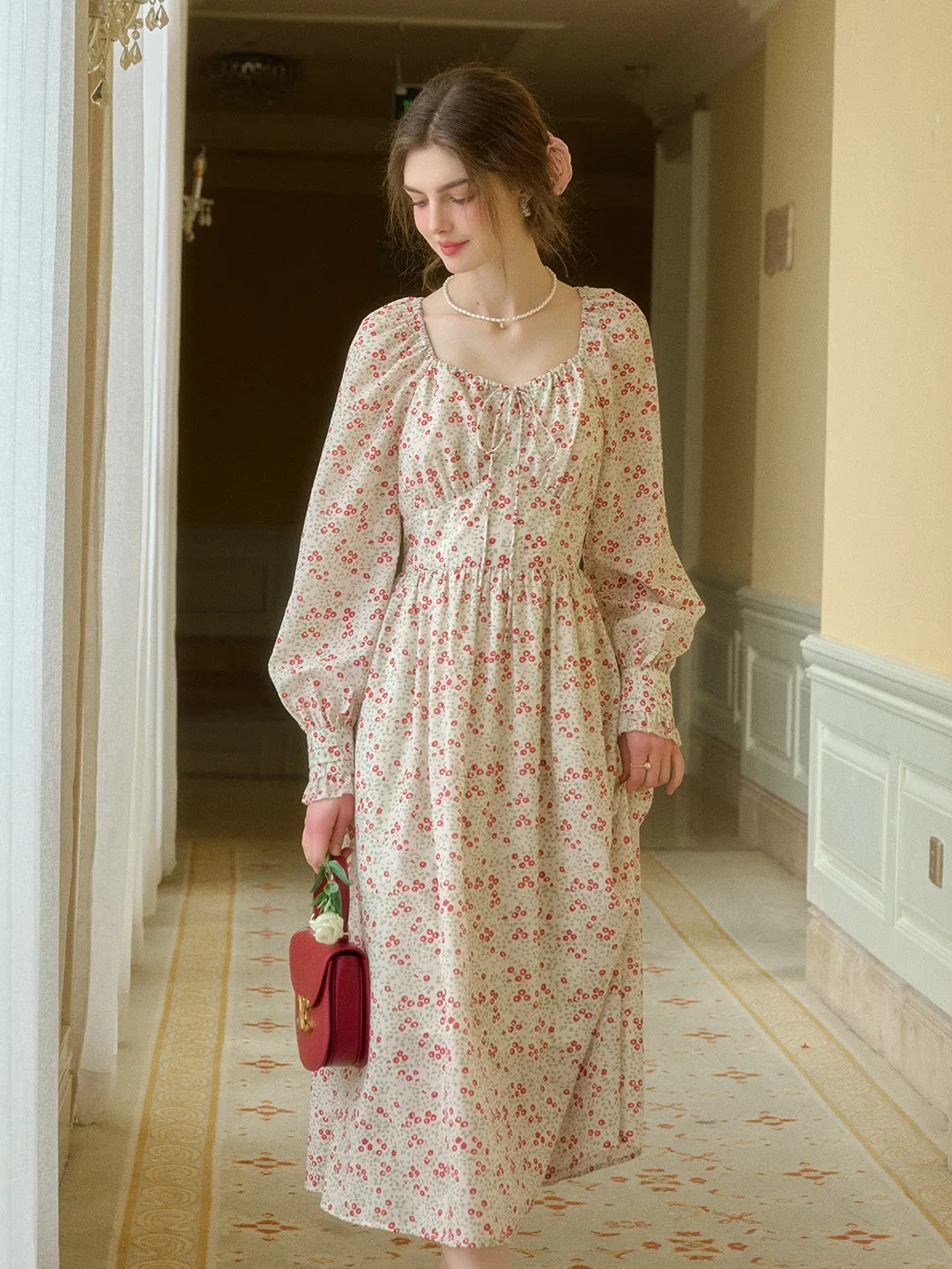 Playful Twist Structured Fit Valencia Square Neck Floral Dress