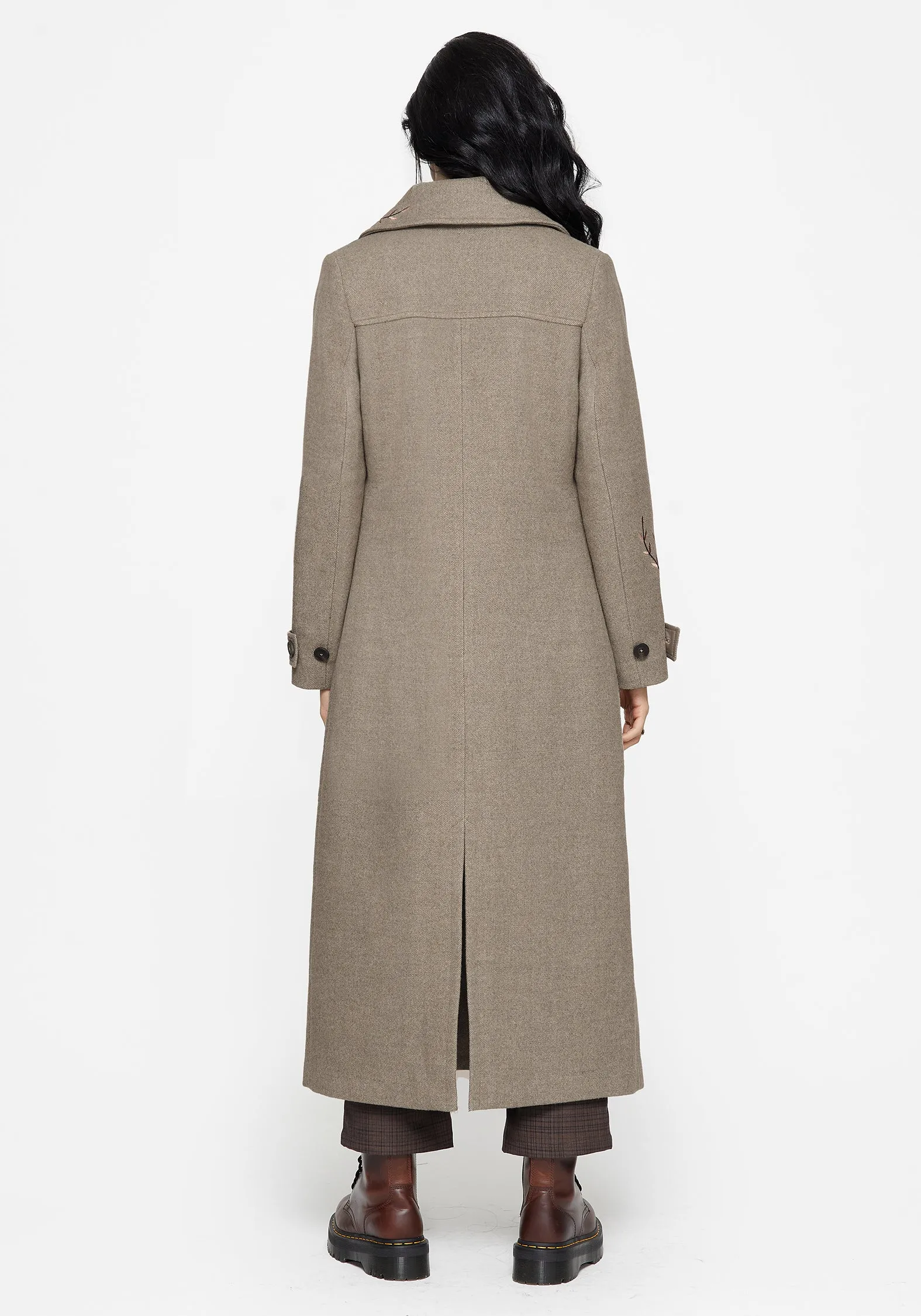 Modern Street All Weather Performance Valeria Floral Moth Embroidered Herringbone Longline Coat