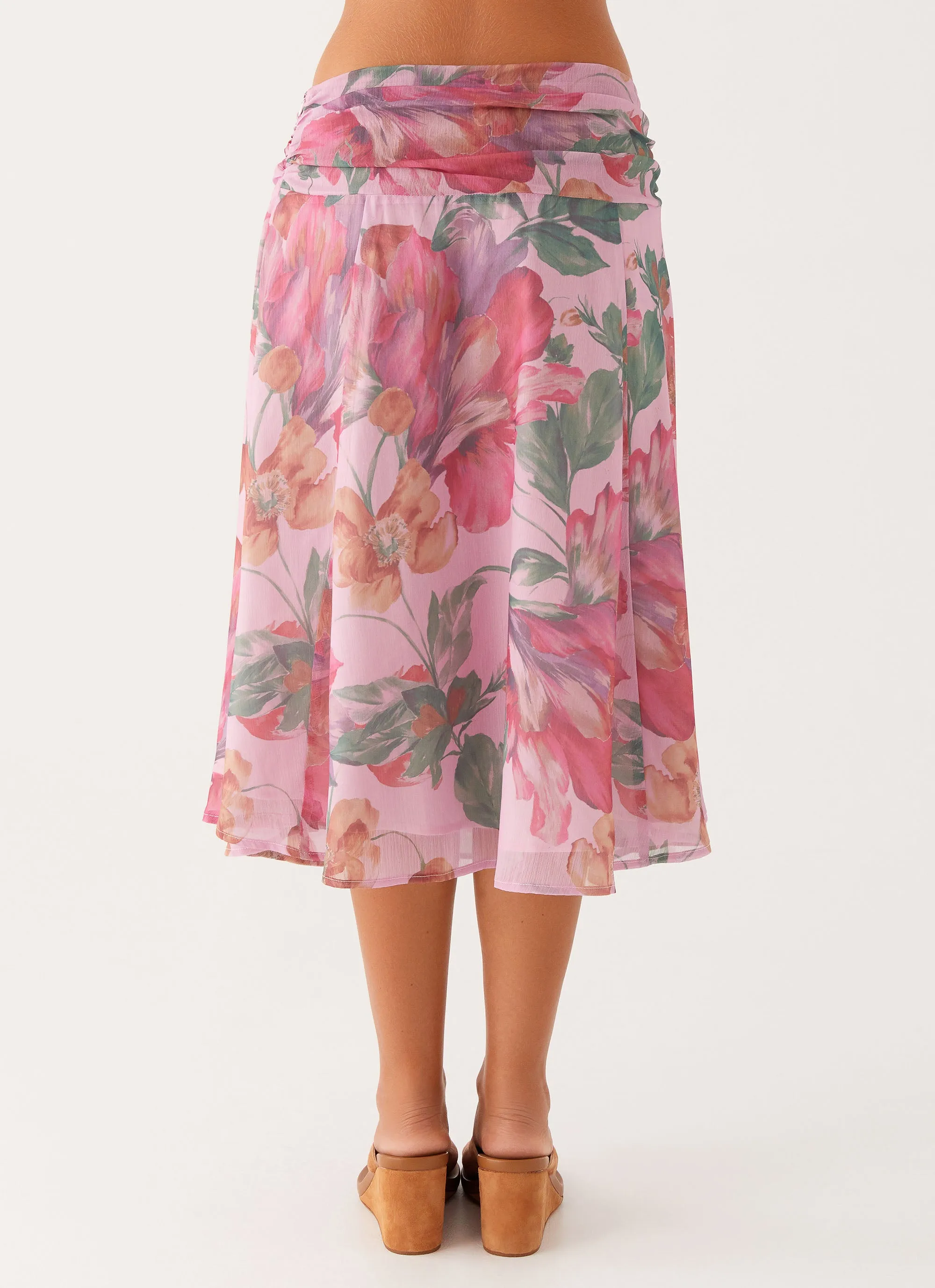 Valley Midi Skirt - Pink Floral Mid Length Polished Look