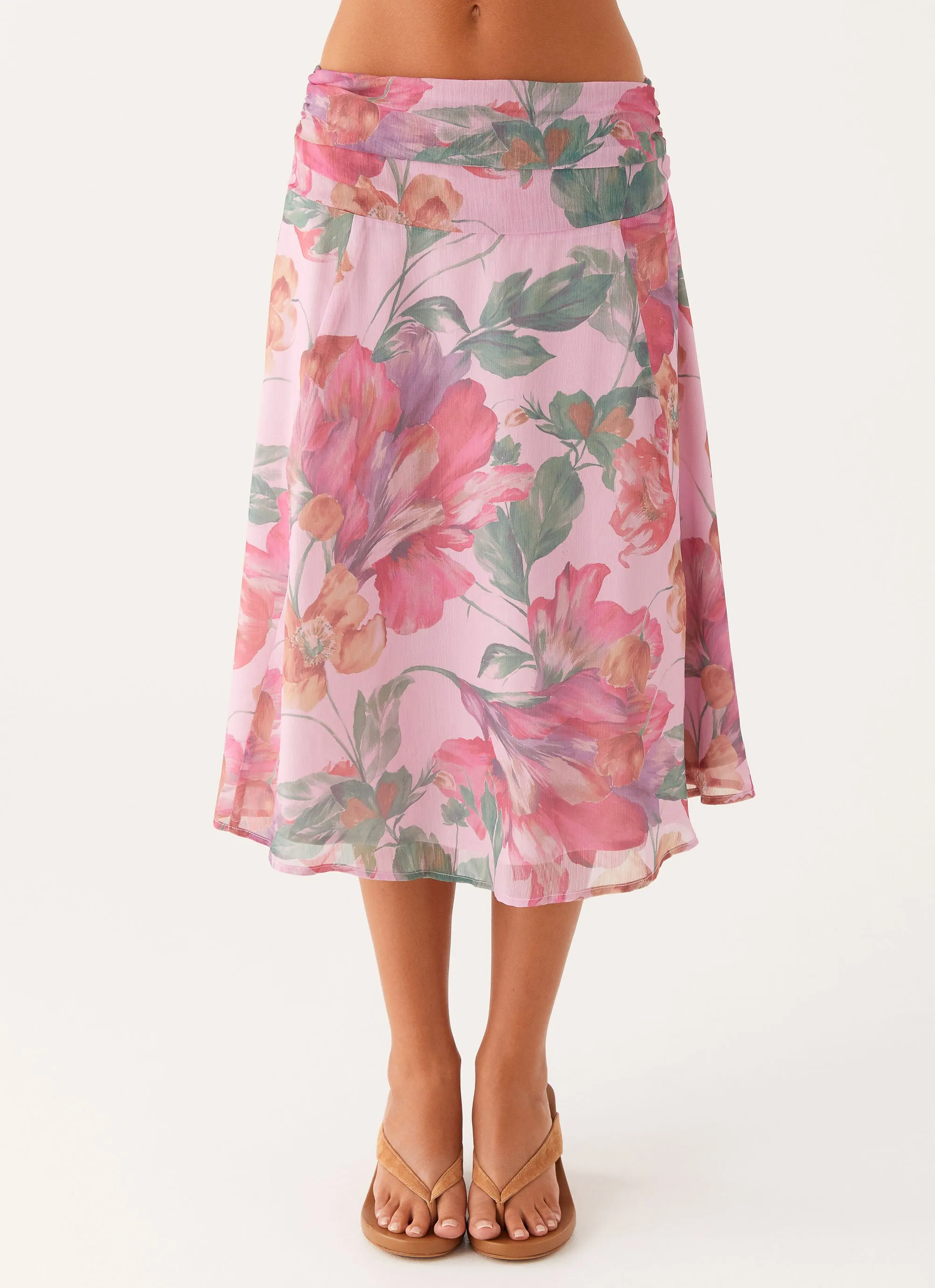 Valley Midi Skirt - Pink Floral premium fabric