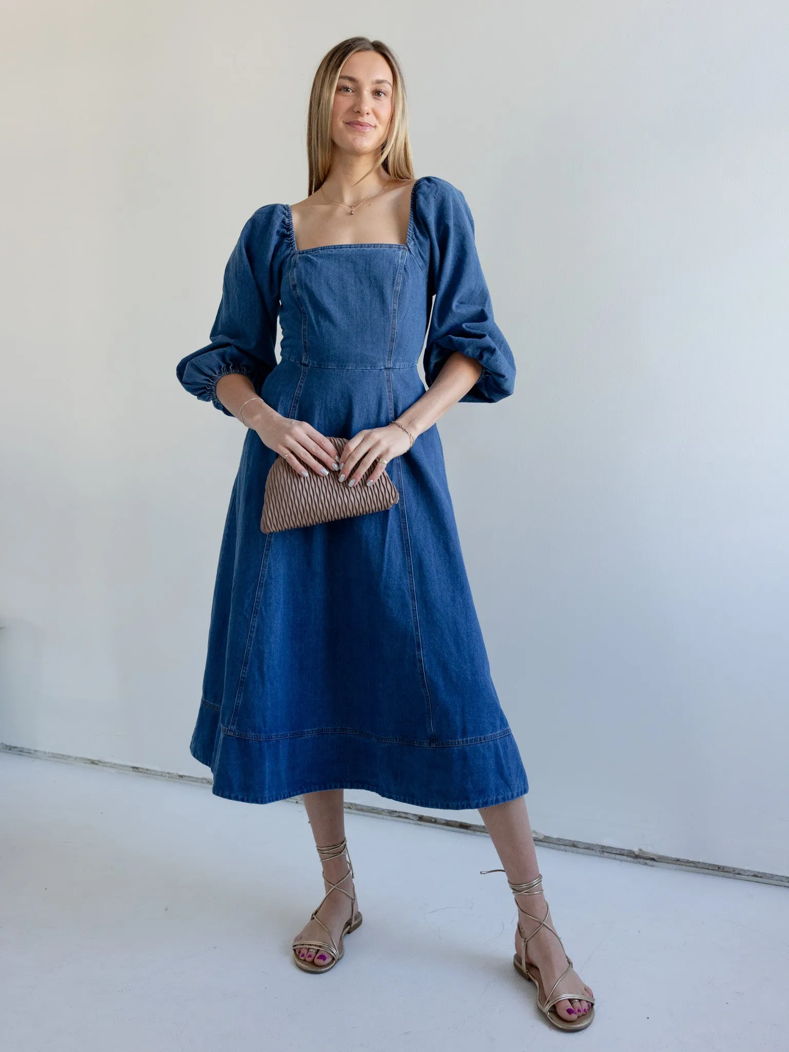 Vanessa Denim Midi Dress All Season Style Classic and Modern