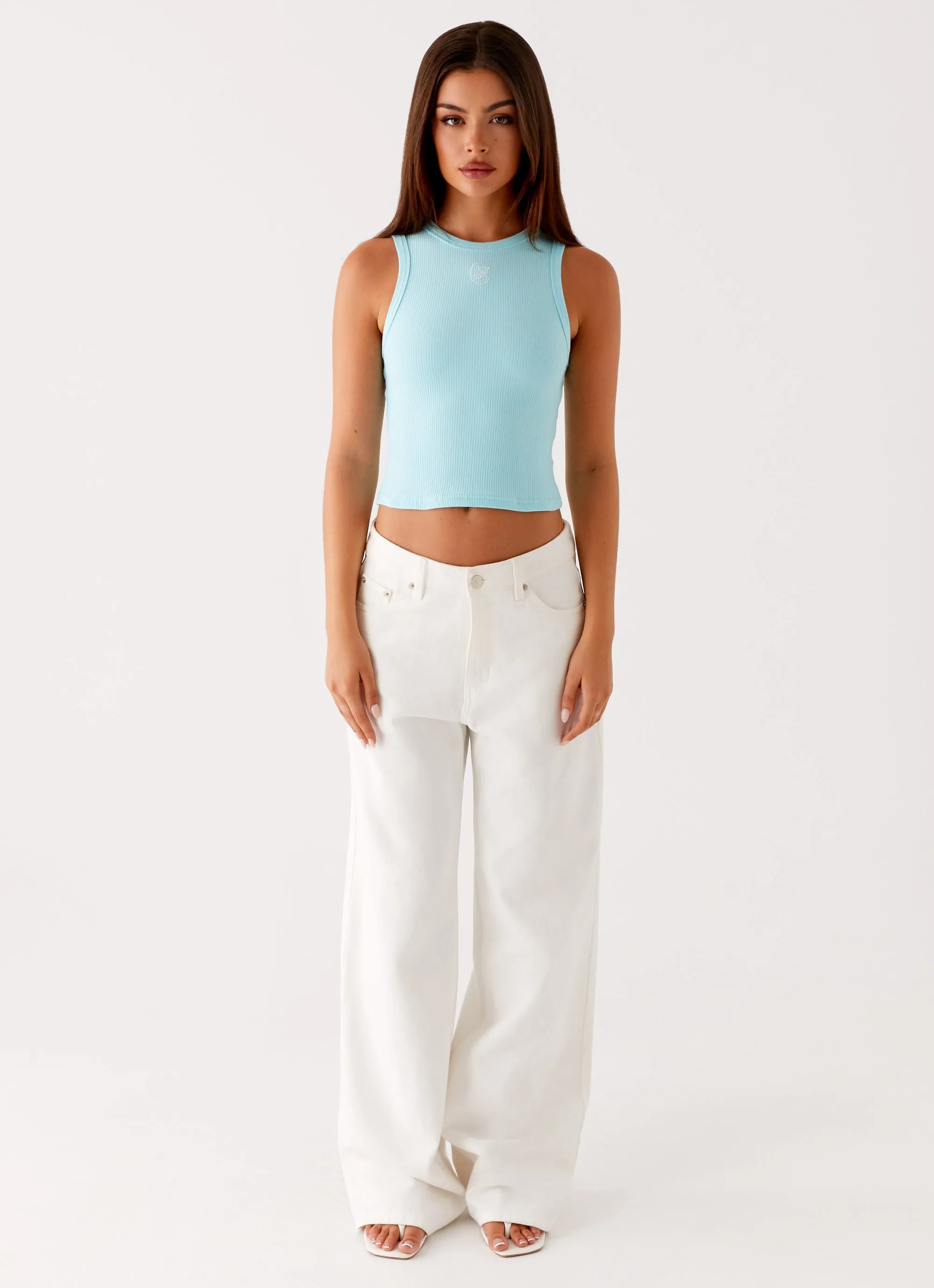 Double Layered Fabric Casual Pullover Veda Tank Top - Turquoise