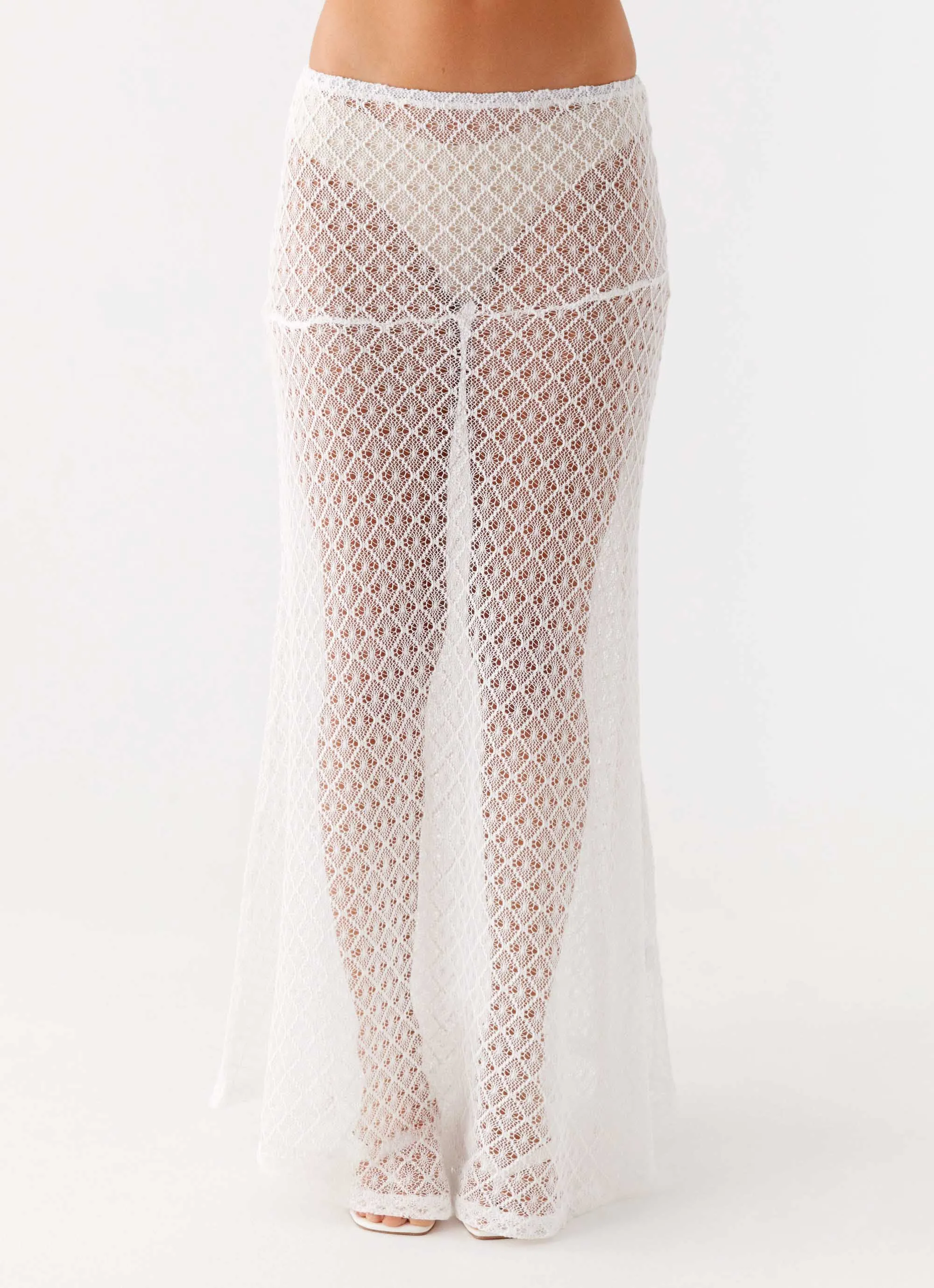 Velli Crochet Maxi Skirt - White Draped Silhouette Fashion Details