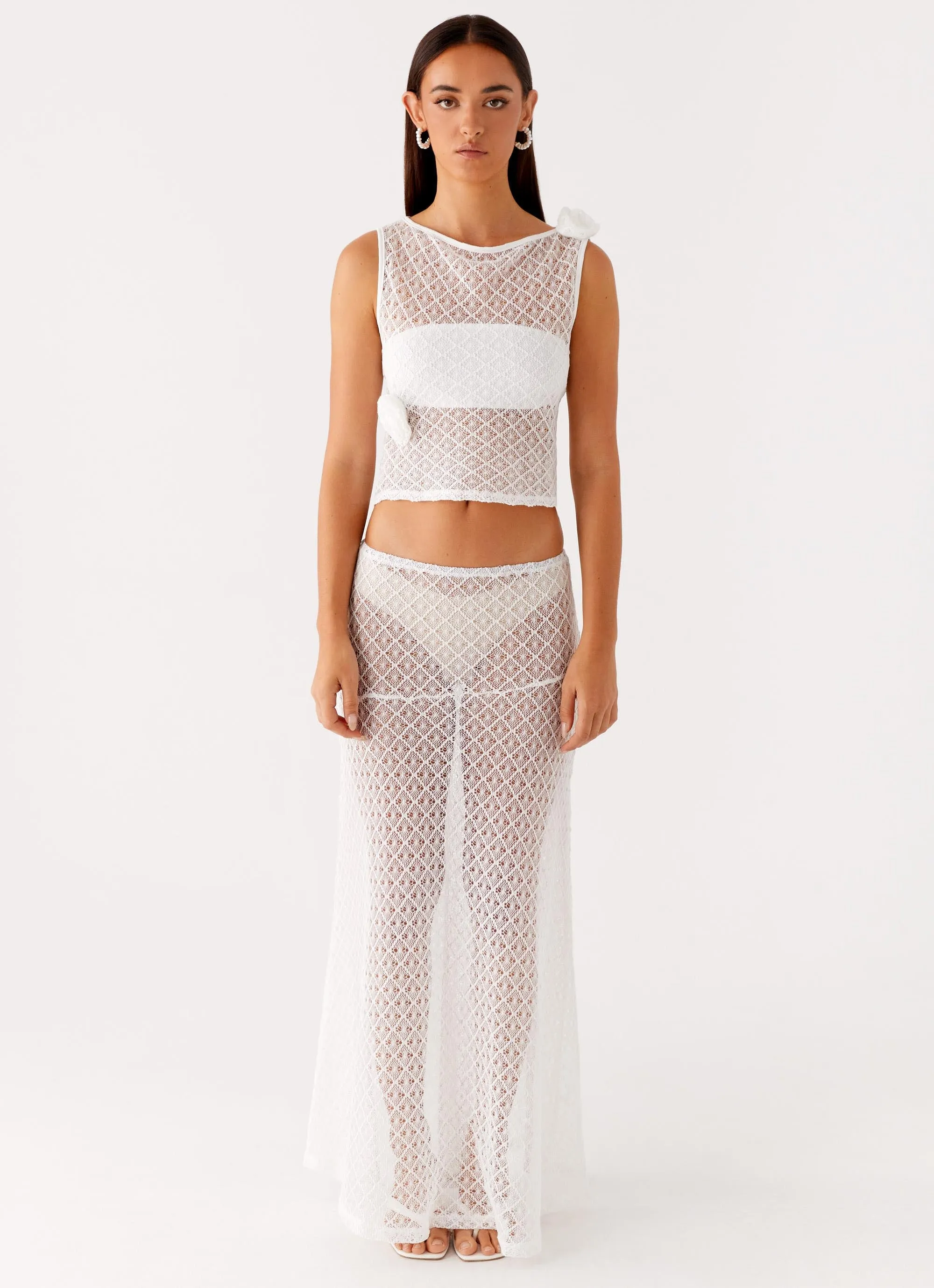 Classic Comfort Velli Crochet Maxi Skirt - White