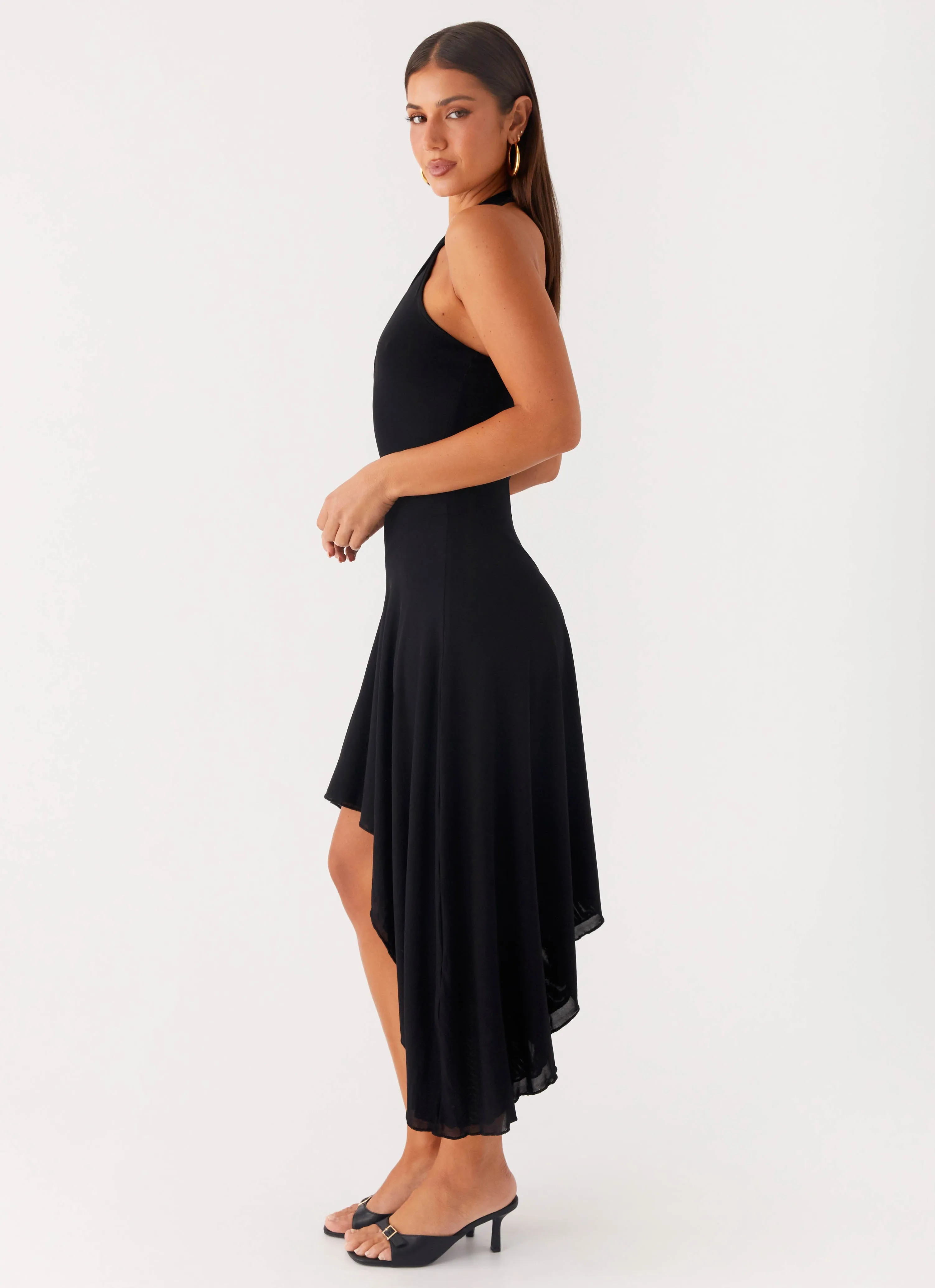 Velvet Sky Midi Dress - Black Flattering Silhouette Wear Fresh Fit